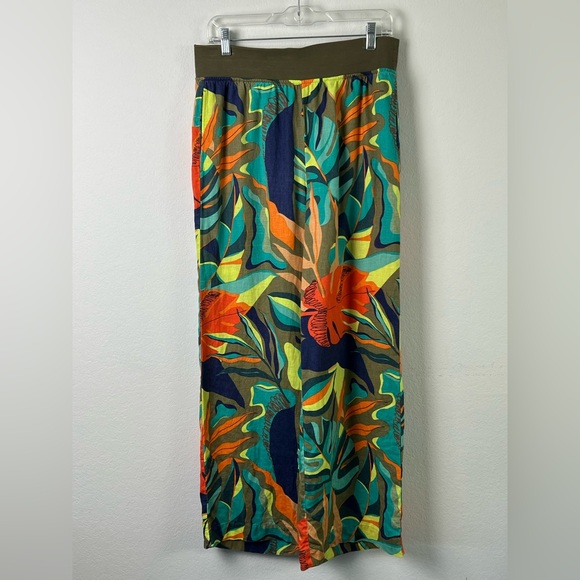 Soft Surroundings Pants - Soft Surroundings High Rise Wide Leg Tropical Floral Linen Elastic Waist Pant